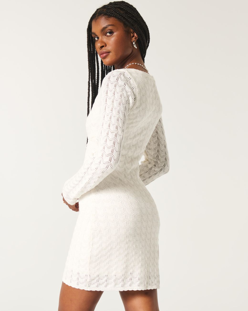 hollister long sleeve crochet dress Women's Long-Sleeve Crochet-Style Mini Dress | Women's Clearance