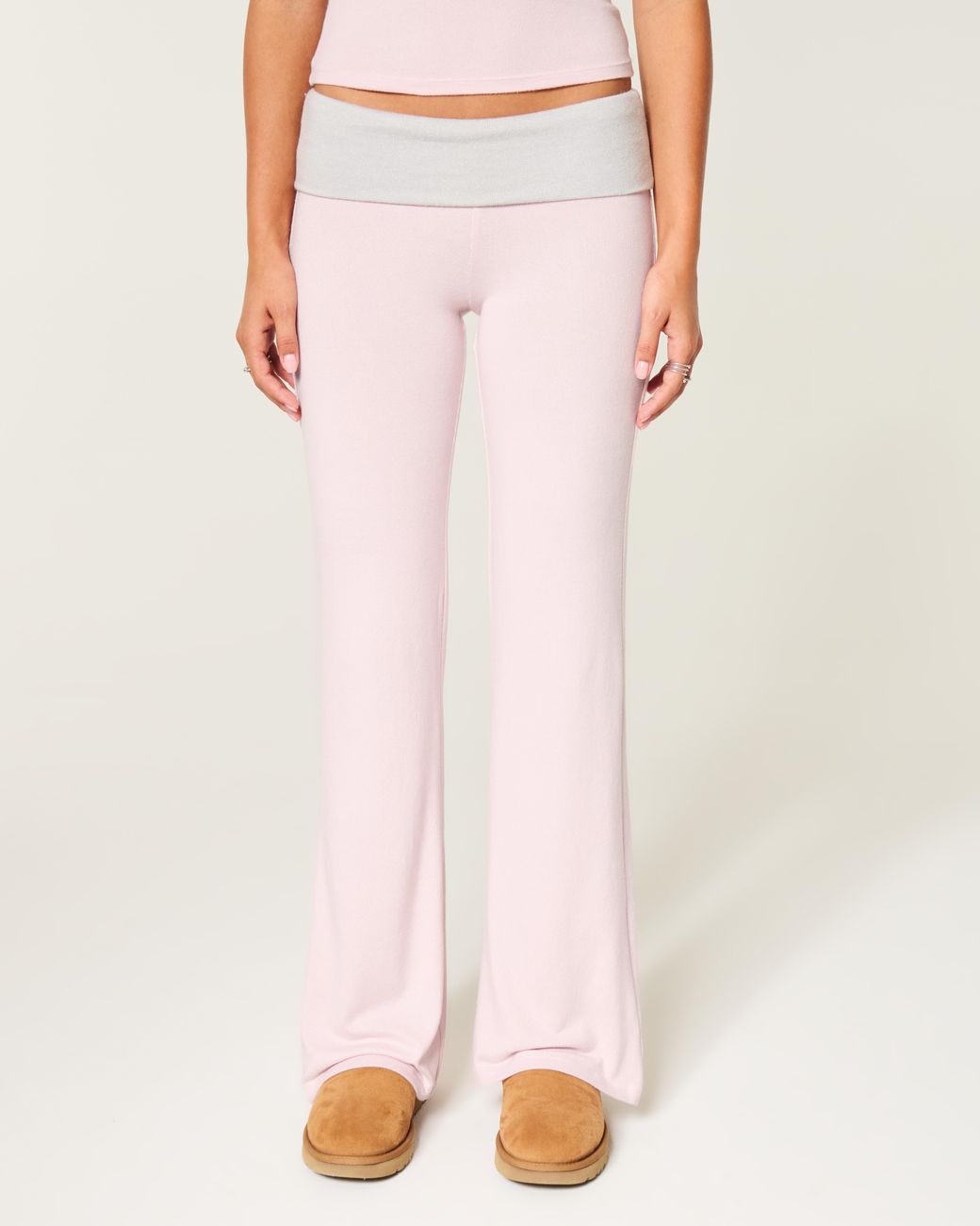 Hollister Pink Always Cozy Knit Foldover Waist Flare Pants