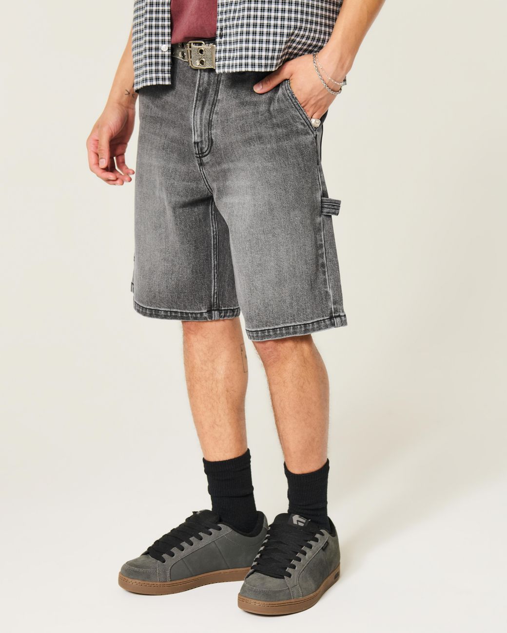 Hollister Gray Washed Black Painter Jean Shorts for men