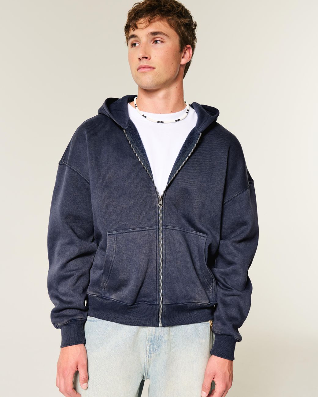 Hollister Blue Boxy Zip-up Hoodie for men