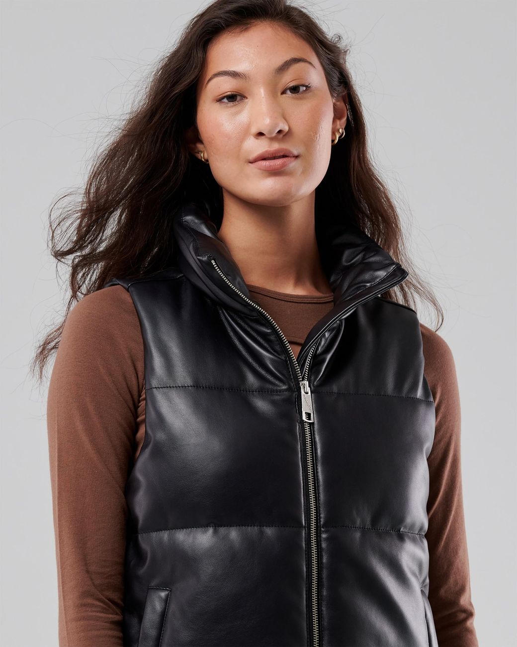 Hollister Faux-leather Puffer Vest in Black | Lyst UK