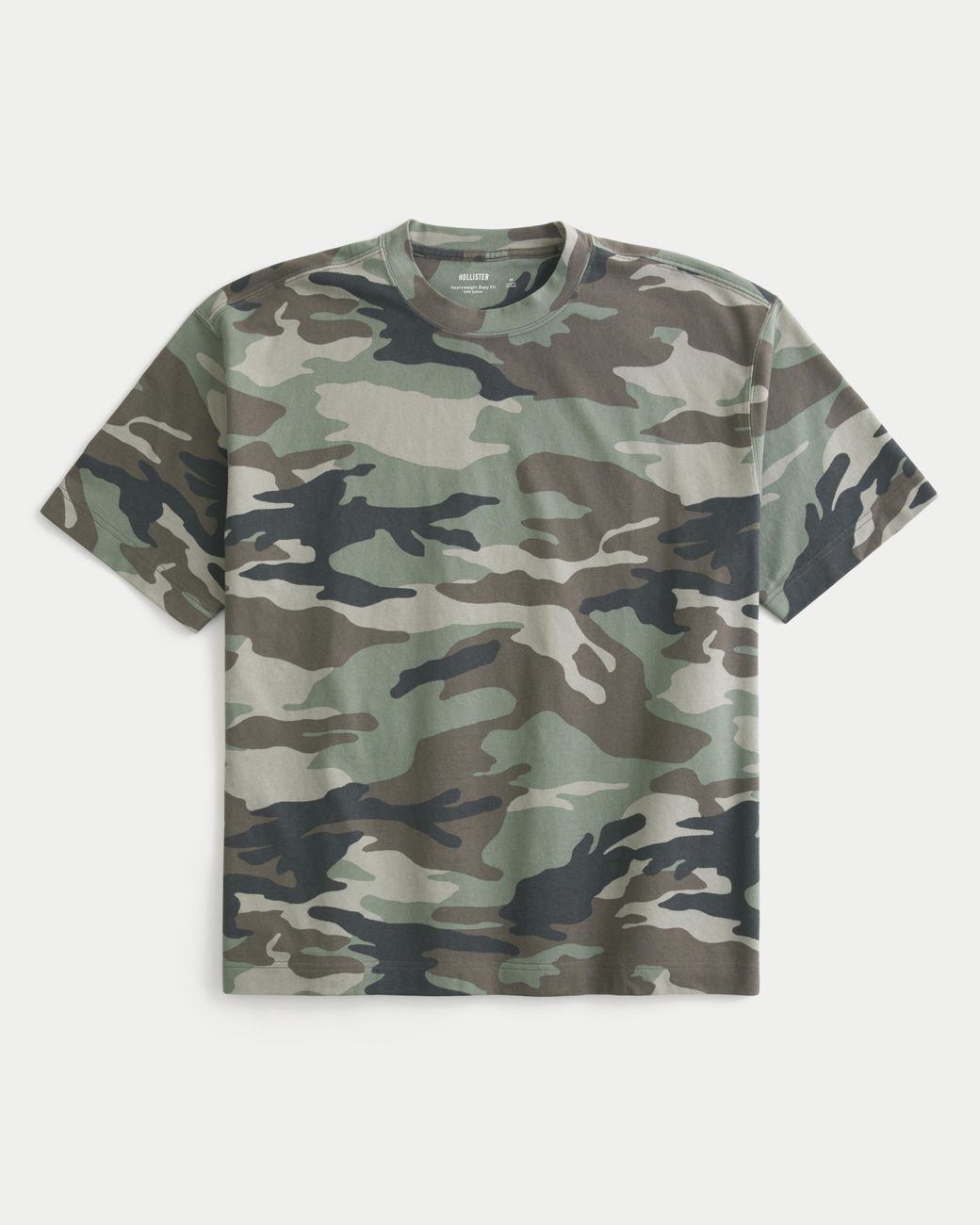 Hollister Gray Boxy Heavyweight Cotton Camo Crew T-shirt for men