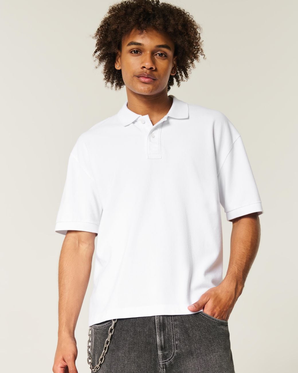 Hollister White Boxy Crop Polo for men
