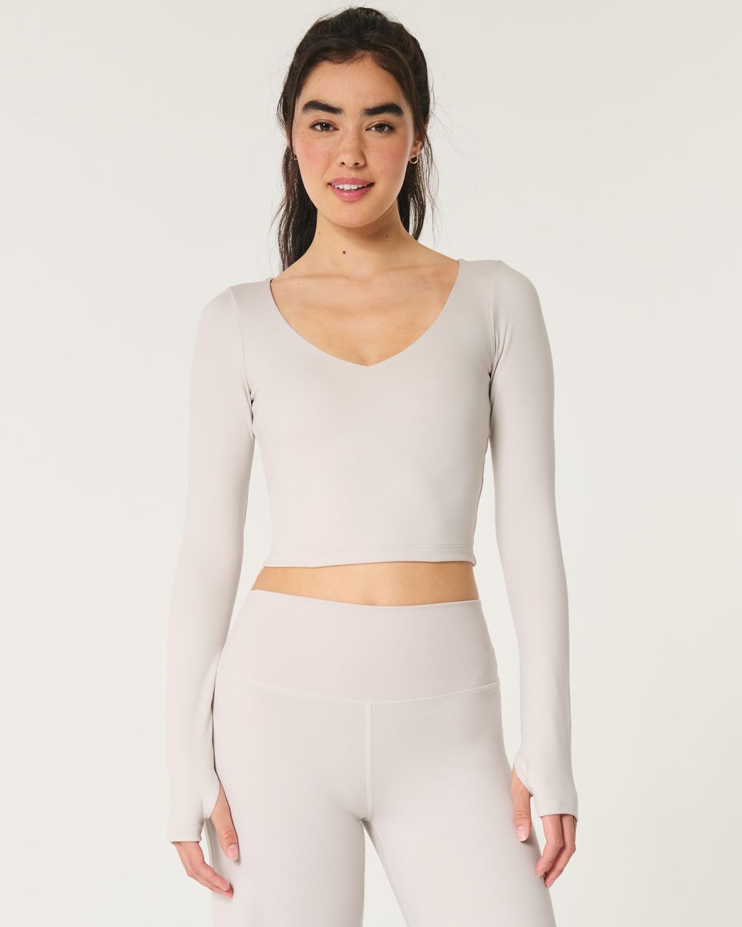Hollister White Gilly Hicks Active Recharge Long-sleeve Plunge Top
