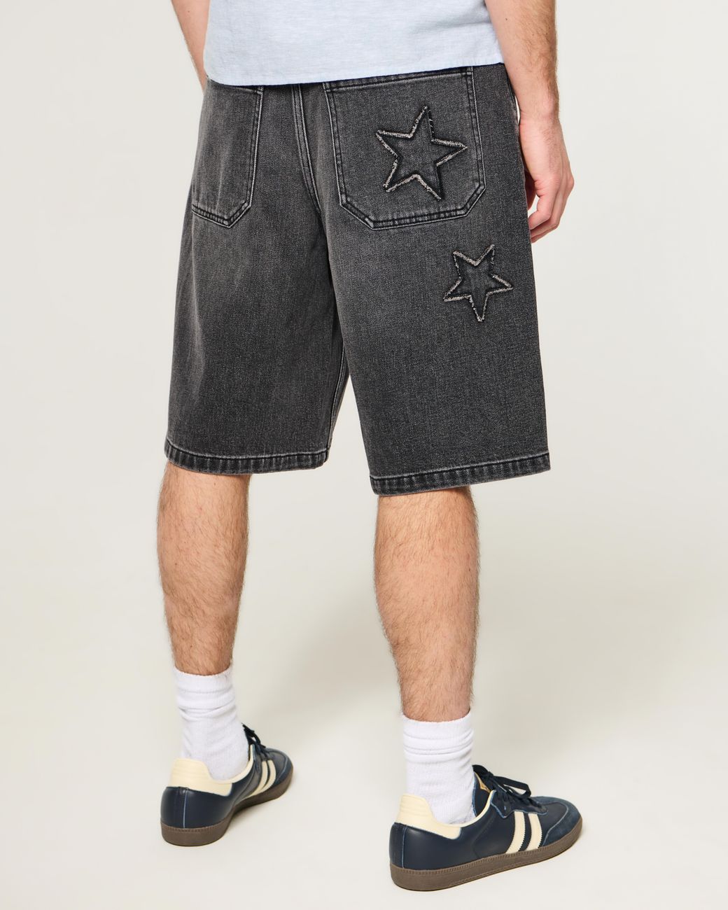 Hollister Black Star Applique Super Baggy Jean Shorts for men
