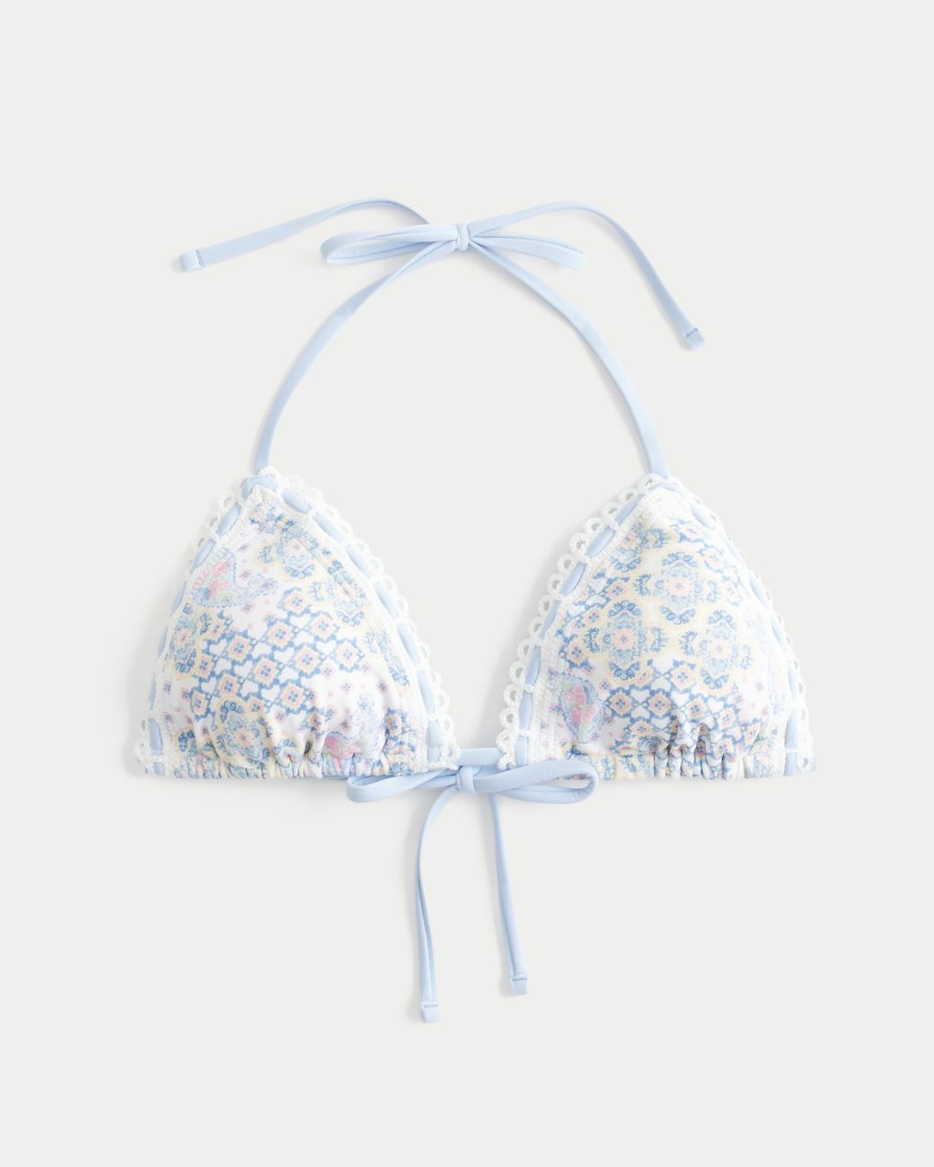 Hollister Blue Crochet-style Trim Halter Triangle Bikini Top