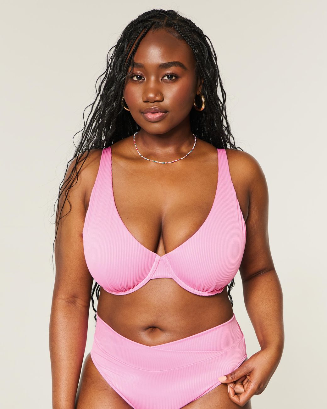 Hollister Pink Curvy Rib High Apex Underwire Bikini Top