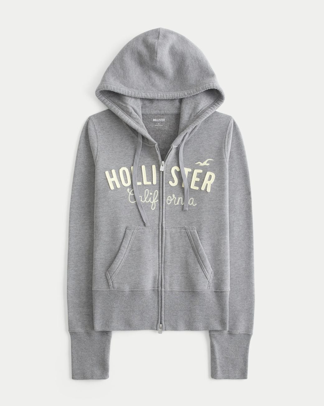 Hollister Gray Hollister Feel Good Zip-up Logo Graphic Hoodie