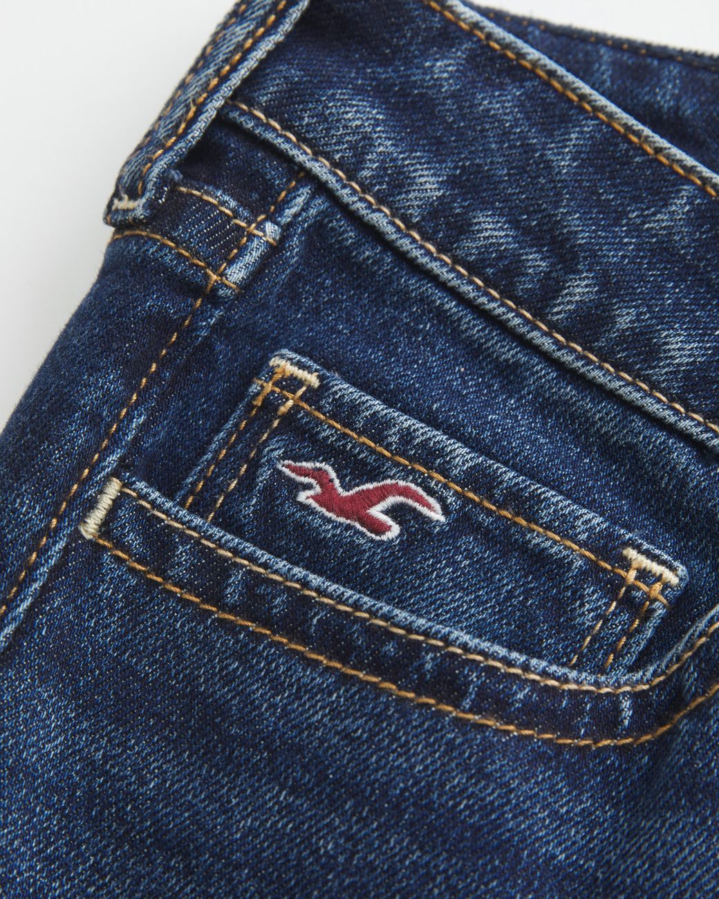 Hollister Blue Low-rise Dark Wash Tab Waist Bootcut Jeans