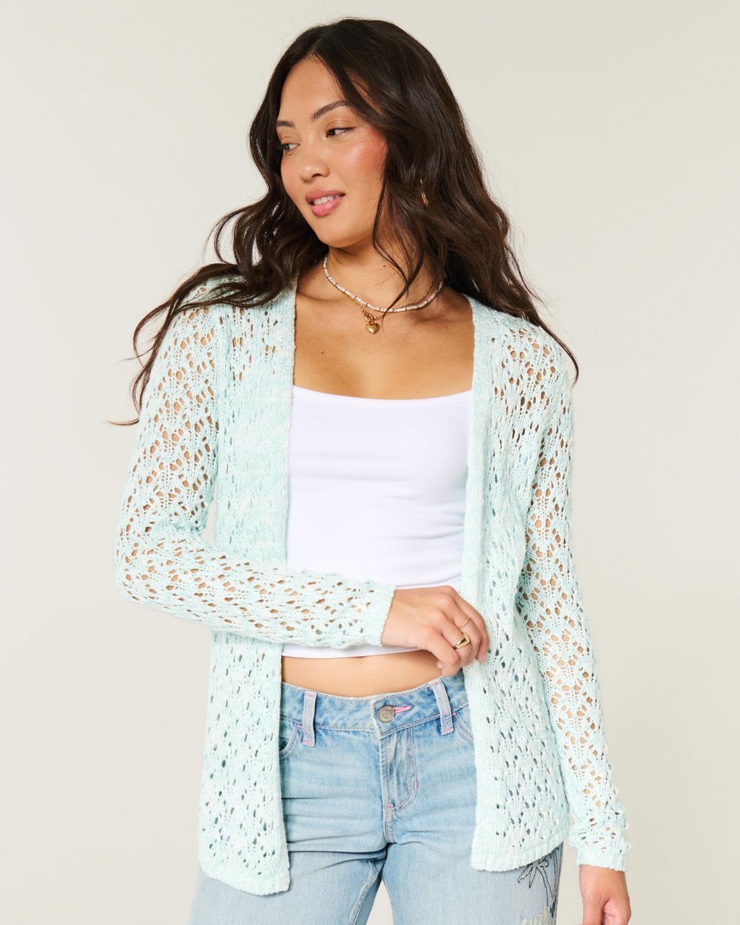 Hollister Blue Open-stitch No-close Cardigan