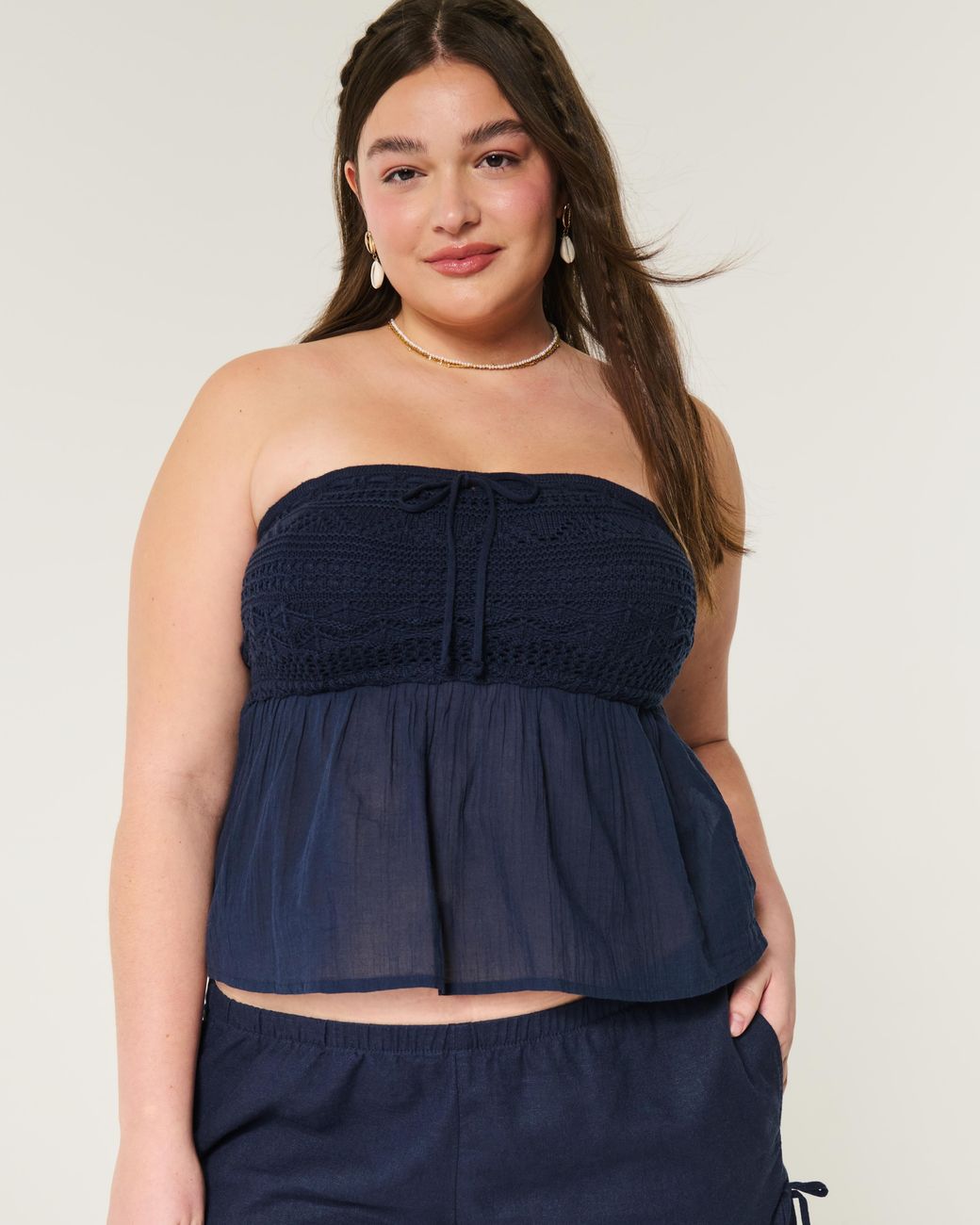 Hollister Blue Easy Crochet-style Babydoll Top