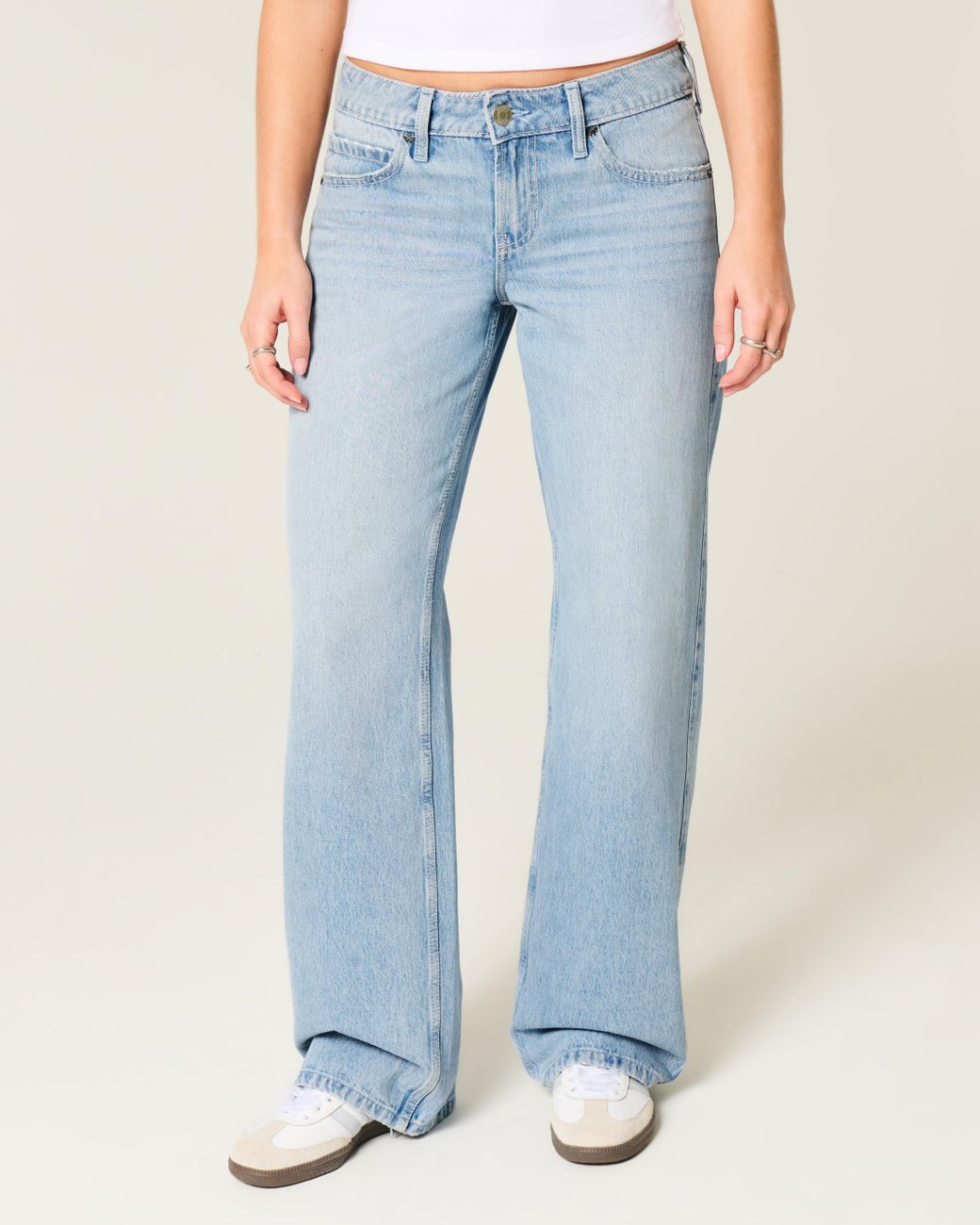 Hollister Blue Low-rise Light Wash Studded Bows Baggy Jeans