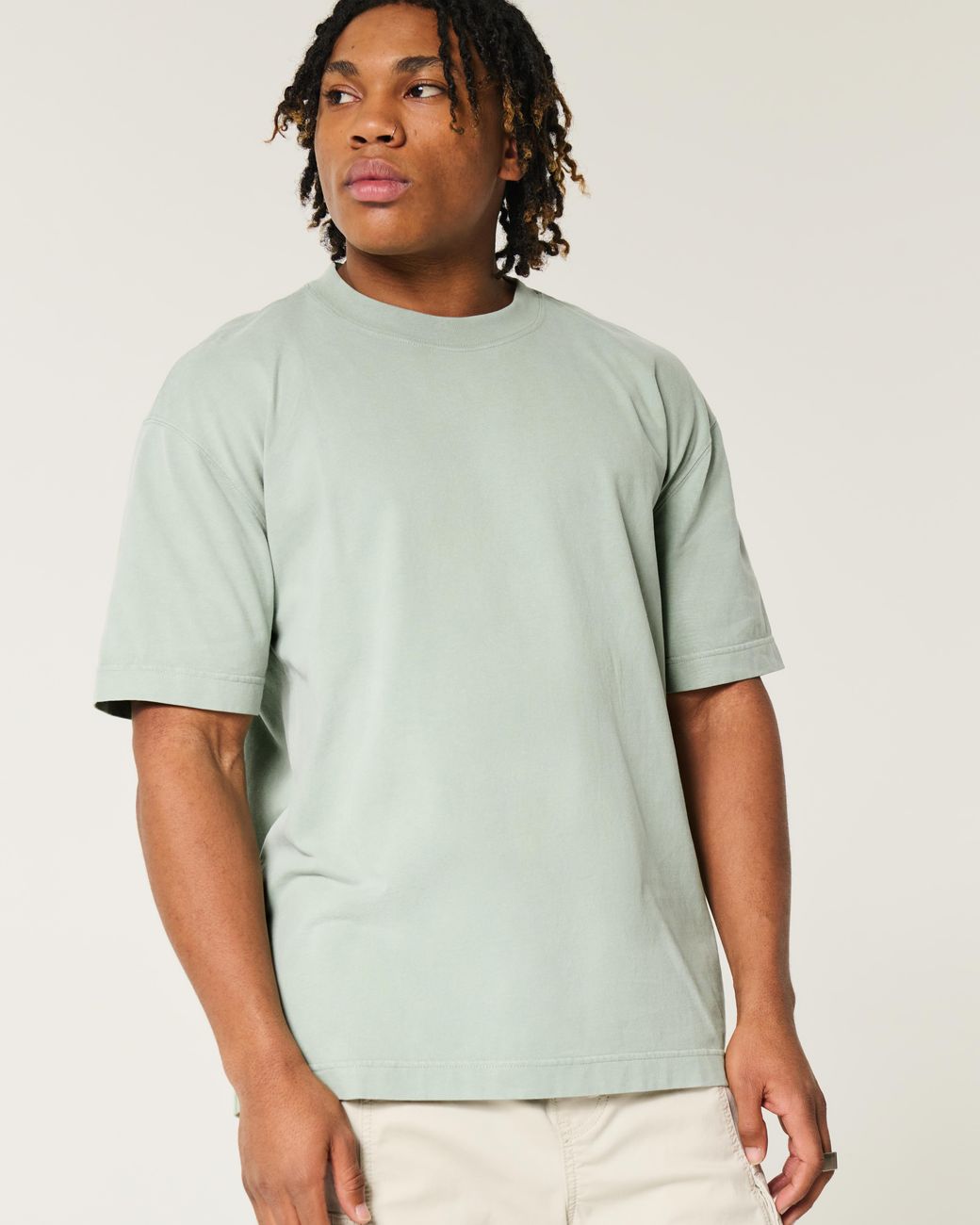Hollister Green Boxy Heavyweight Washed Crew T-shirt for men