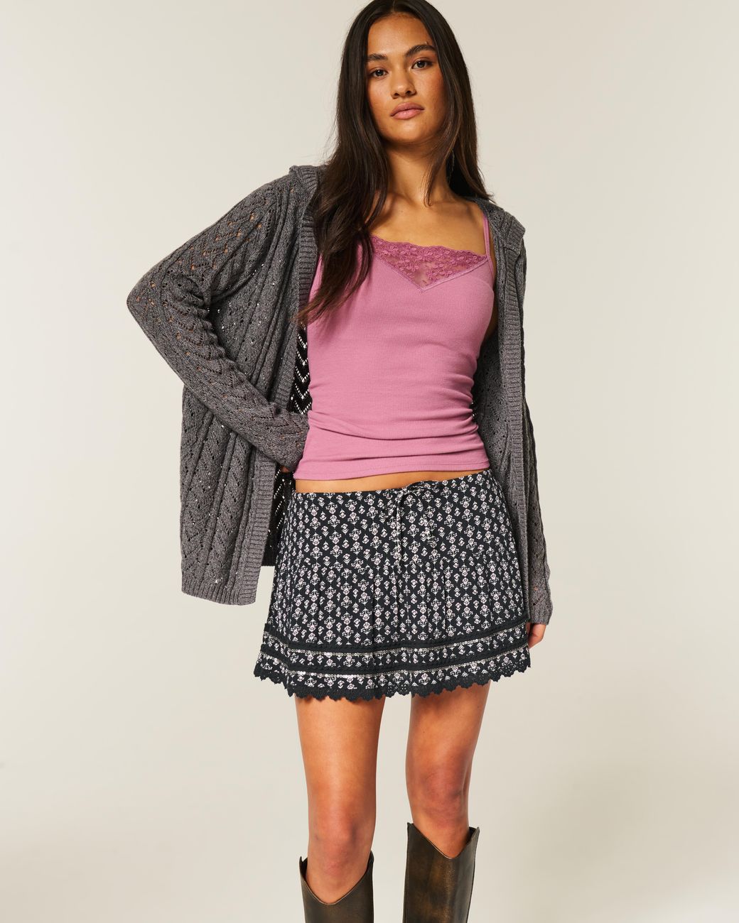 Hollister Black Lace Hem Mini Skort