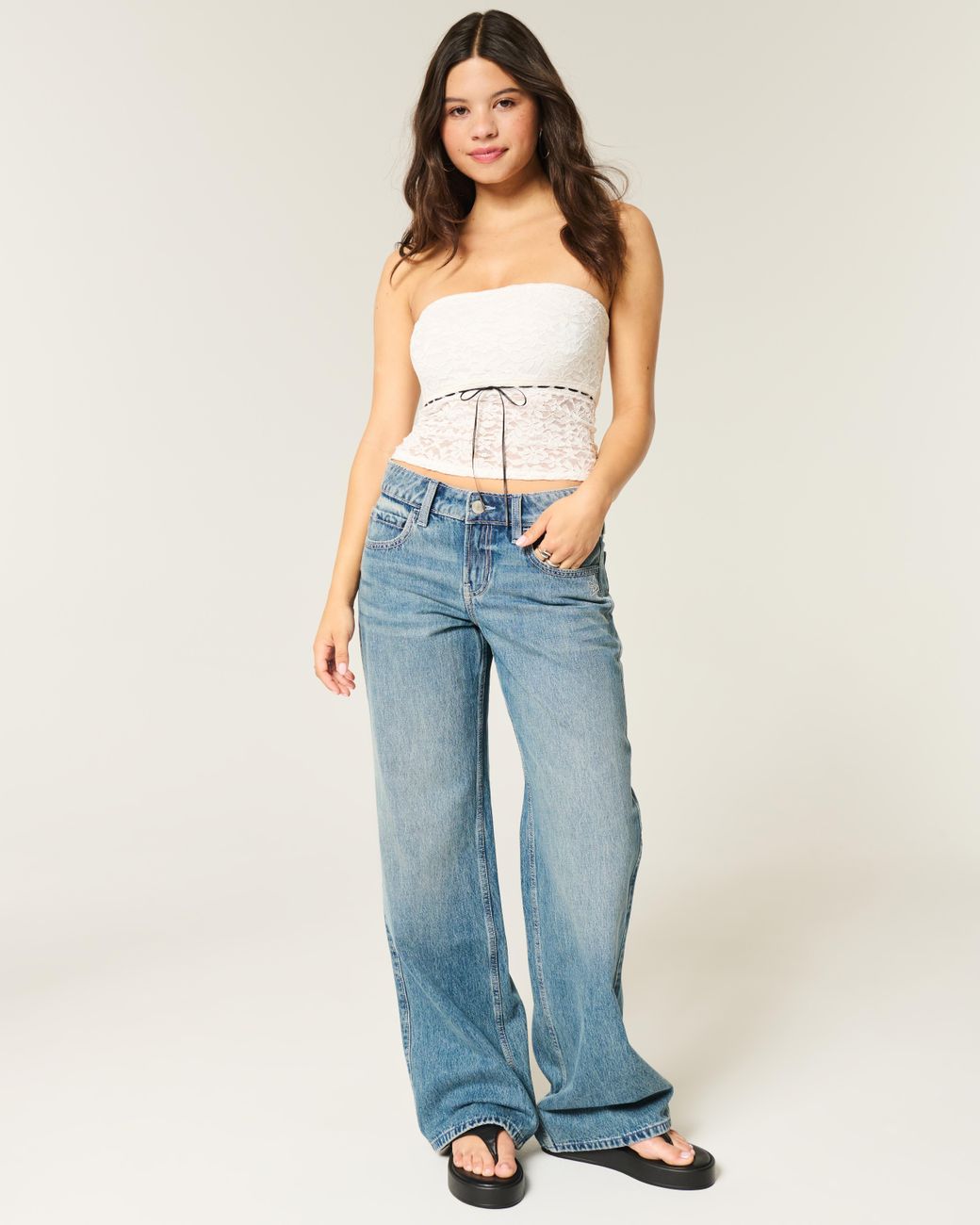 Hollister Natural All-over Lace Tube Top