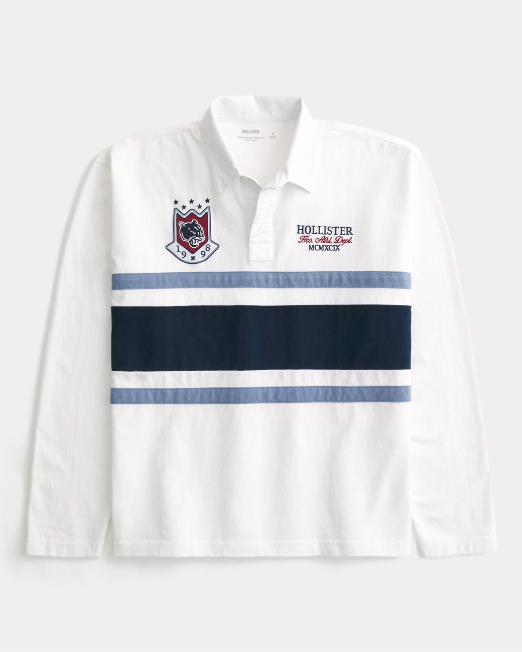 Hollister White Boxy Long-sleeve Logo Graphic Rugby Polo for men