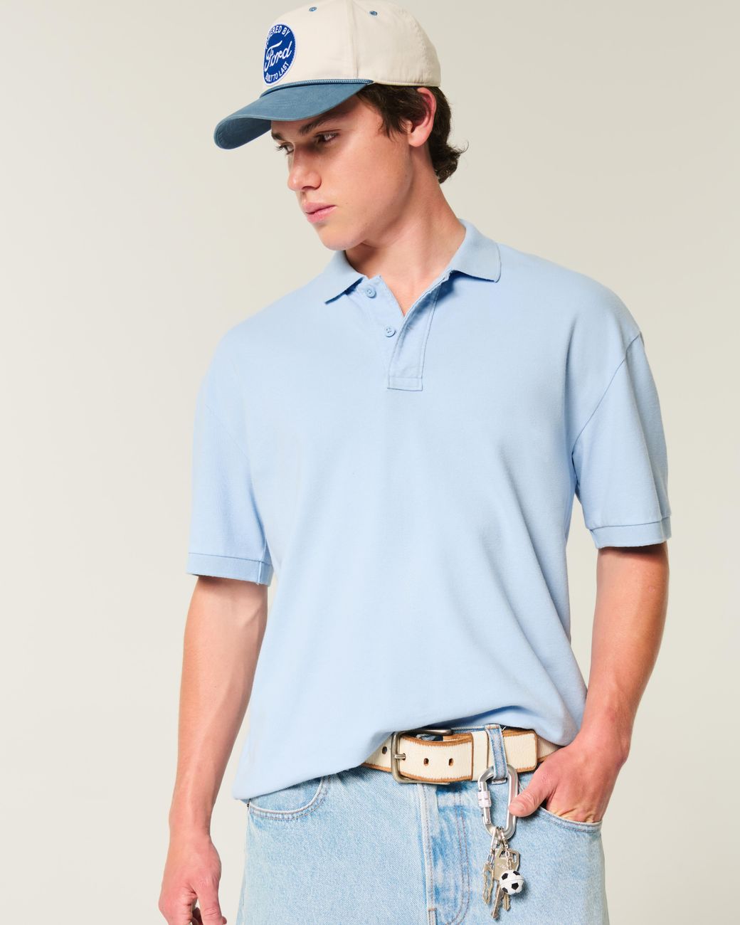 Hollister Blue Boxy Crop Polo for men