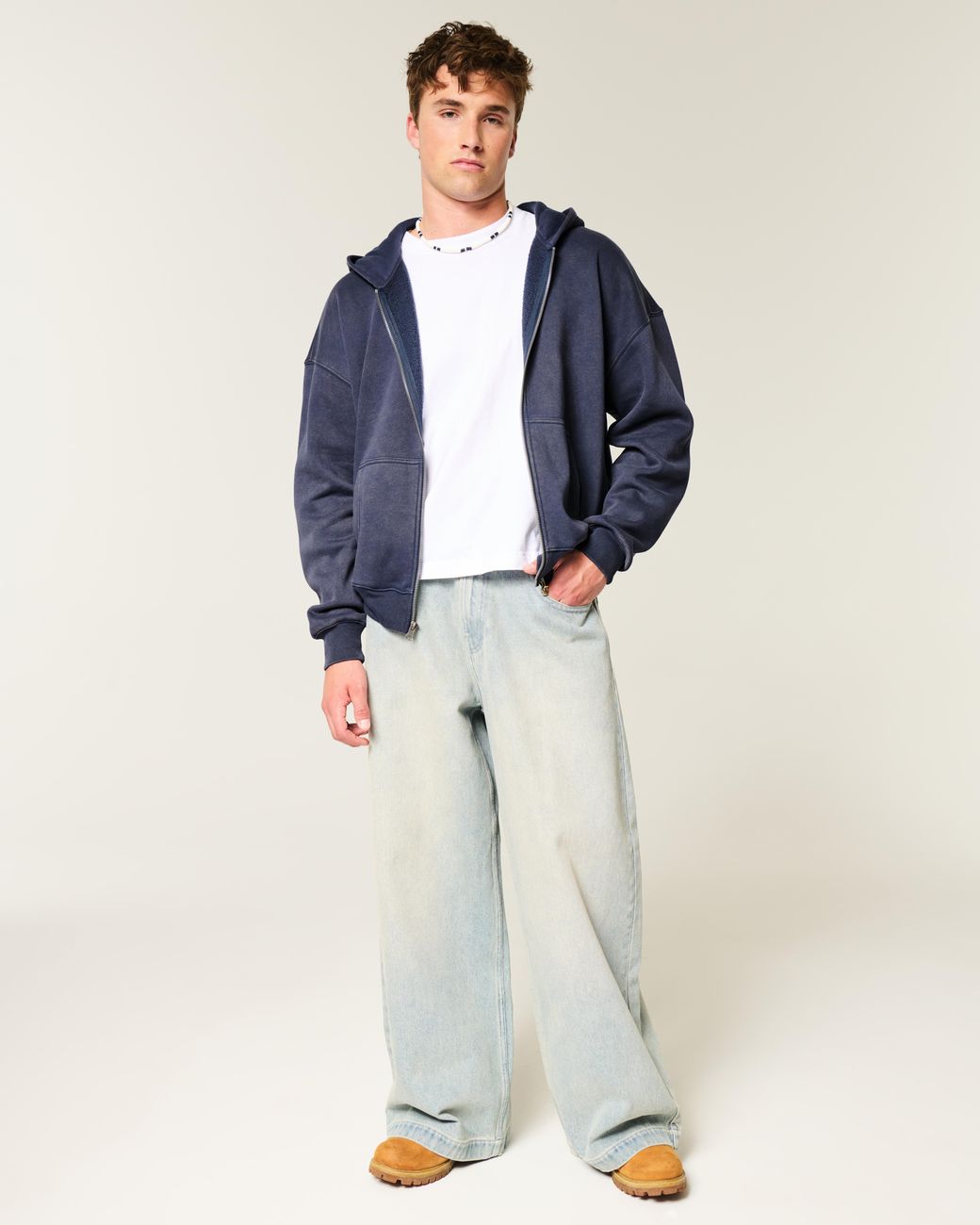 Hollister Blue Boxy Zip-up Hoodie for men