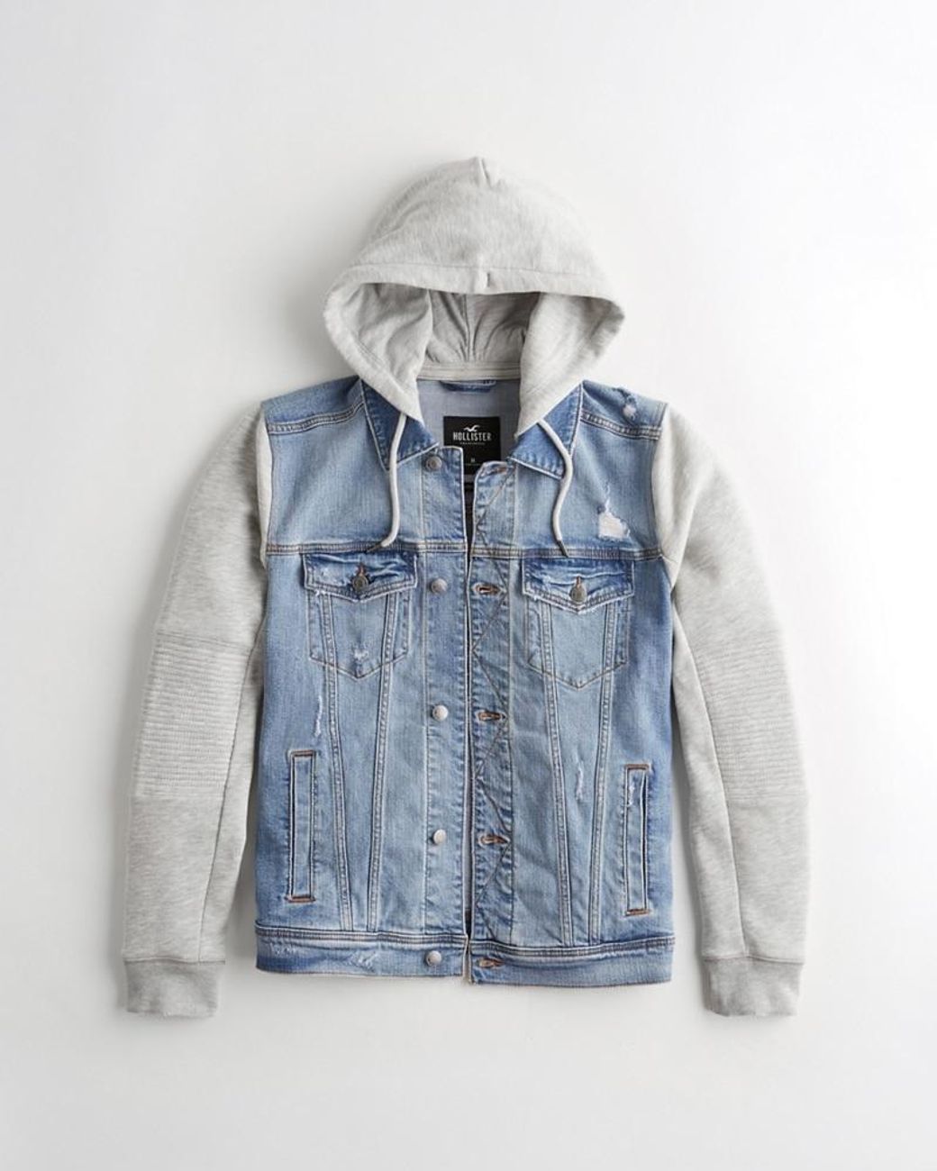 Hollister | NWT Denim Jean Jacket Sherpa Hood Full Zip & Button Pockets  Light | Denim jean jacket, Jean jacket, Hollister