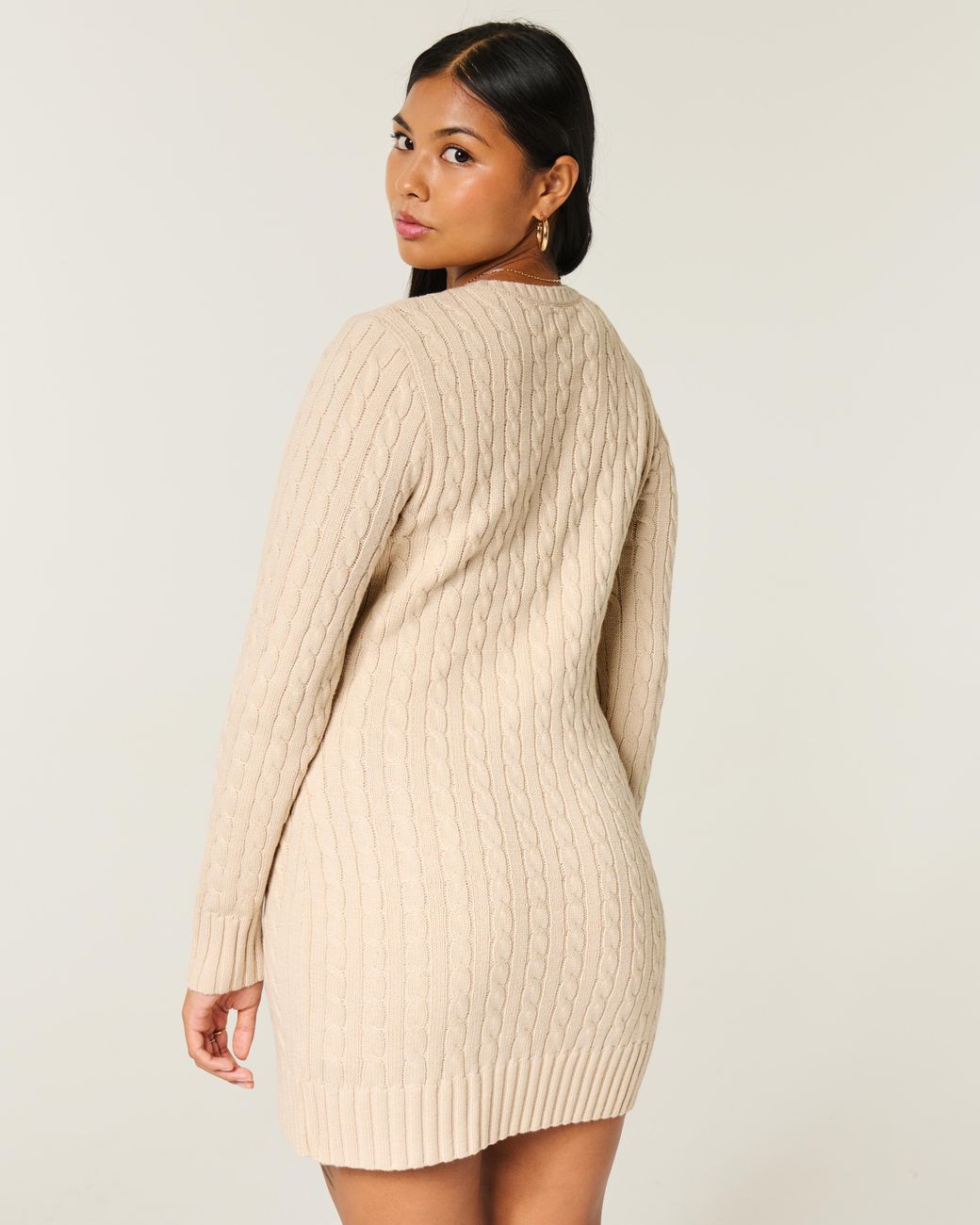 Hollister Natural Cable-knit Crew Sweater Mini Dress