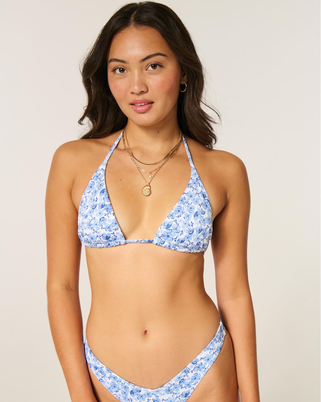 Hollister Blue Ribbed Triangle Bikini Top