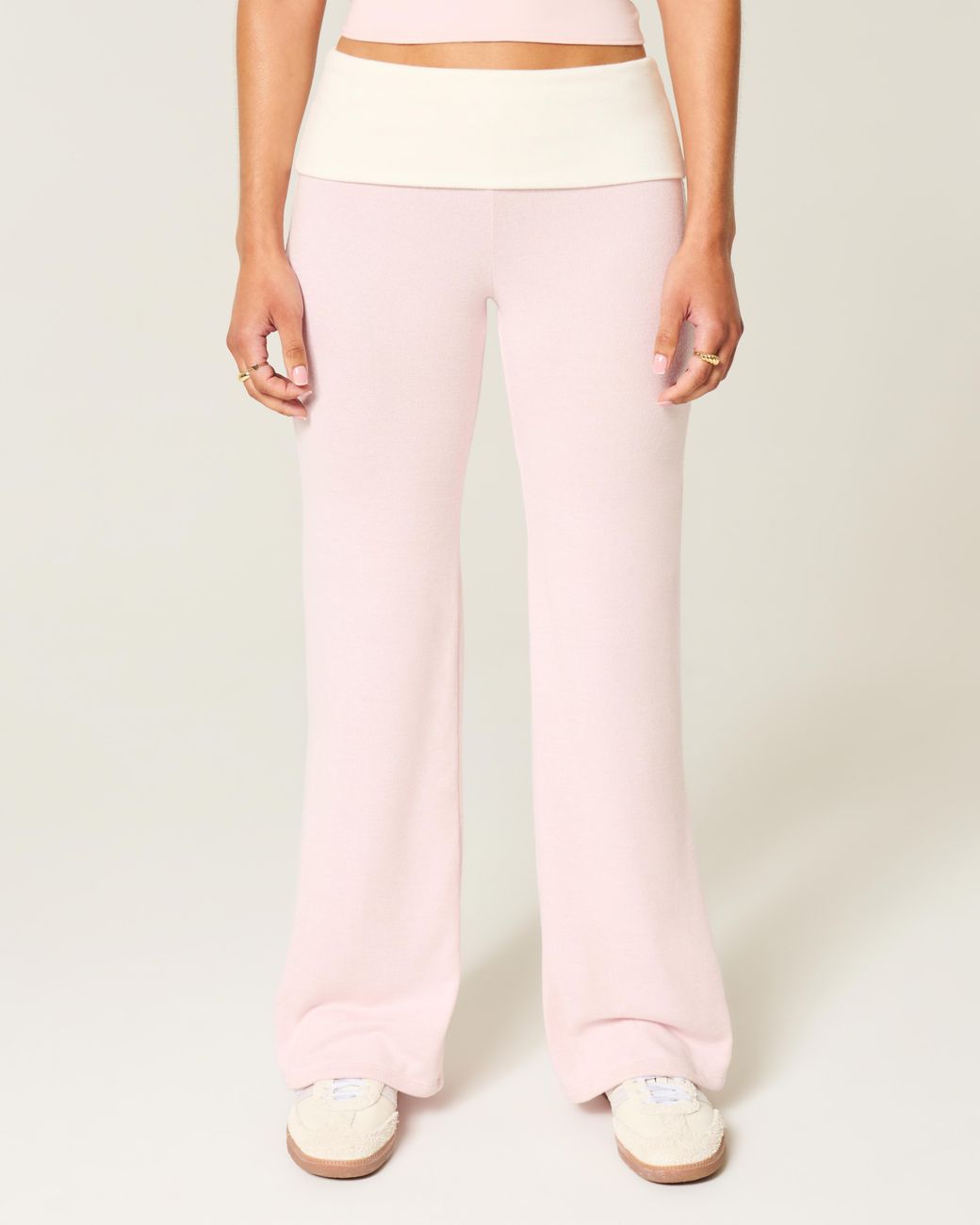 Hollister Pink Foldover Waist Knit Flare Pants