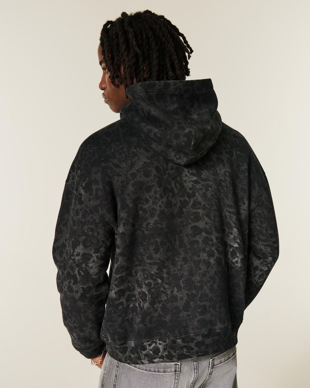 Hollister Black Boxy Leopard Print Dodge Hellcat Graphic Hoodie for men
