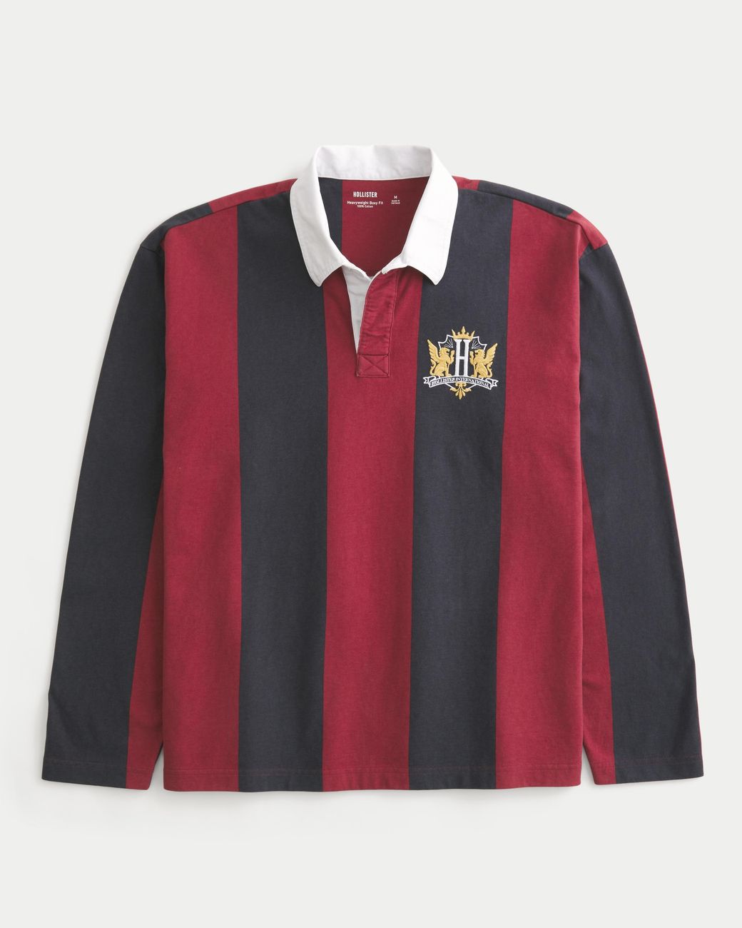 Hollister Red Boxy Long-sleeve Logo Graphic Rugby Polo for men
