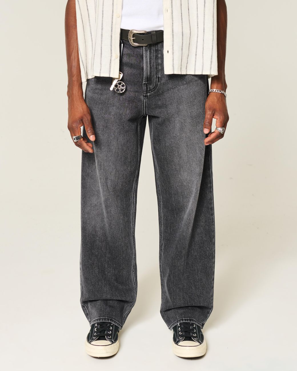 Hollister Gray Graphic Baggy Jeans for men