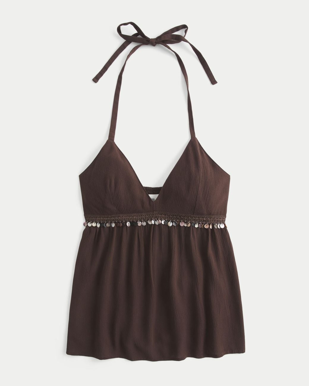 Hollister Brown Shell-embellished Halter Babydoll Top