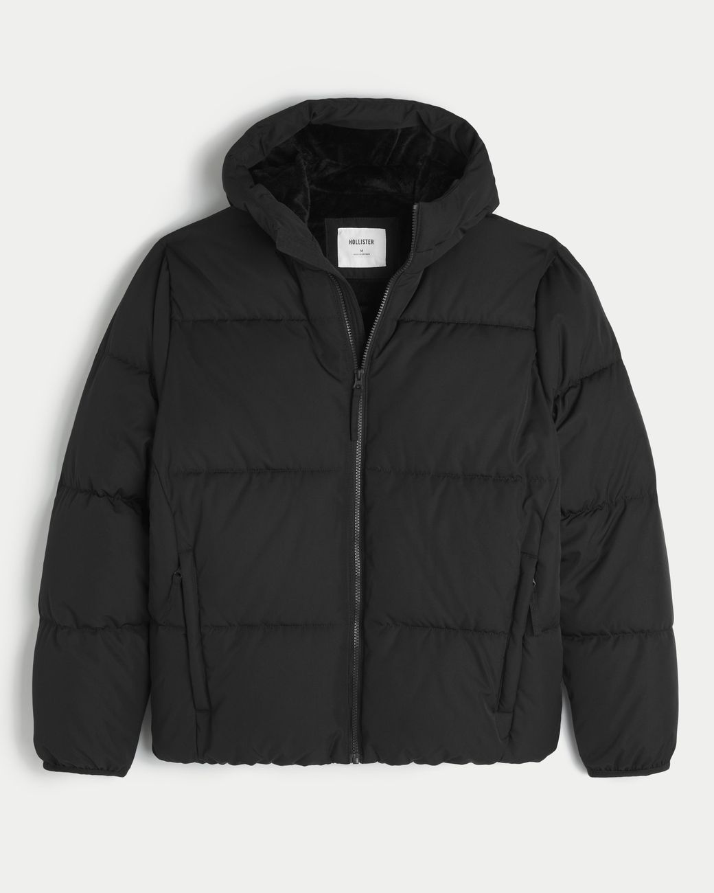 Hollister Black Faux Fur-lined Puffer Jacket for men