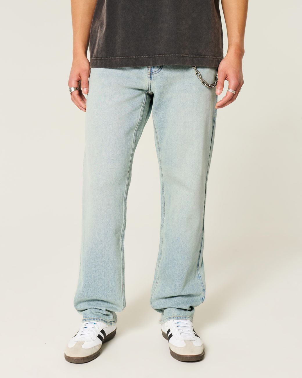 Hollister Blue Light Wash Downforce Racing Graphic Loose Jeans for men