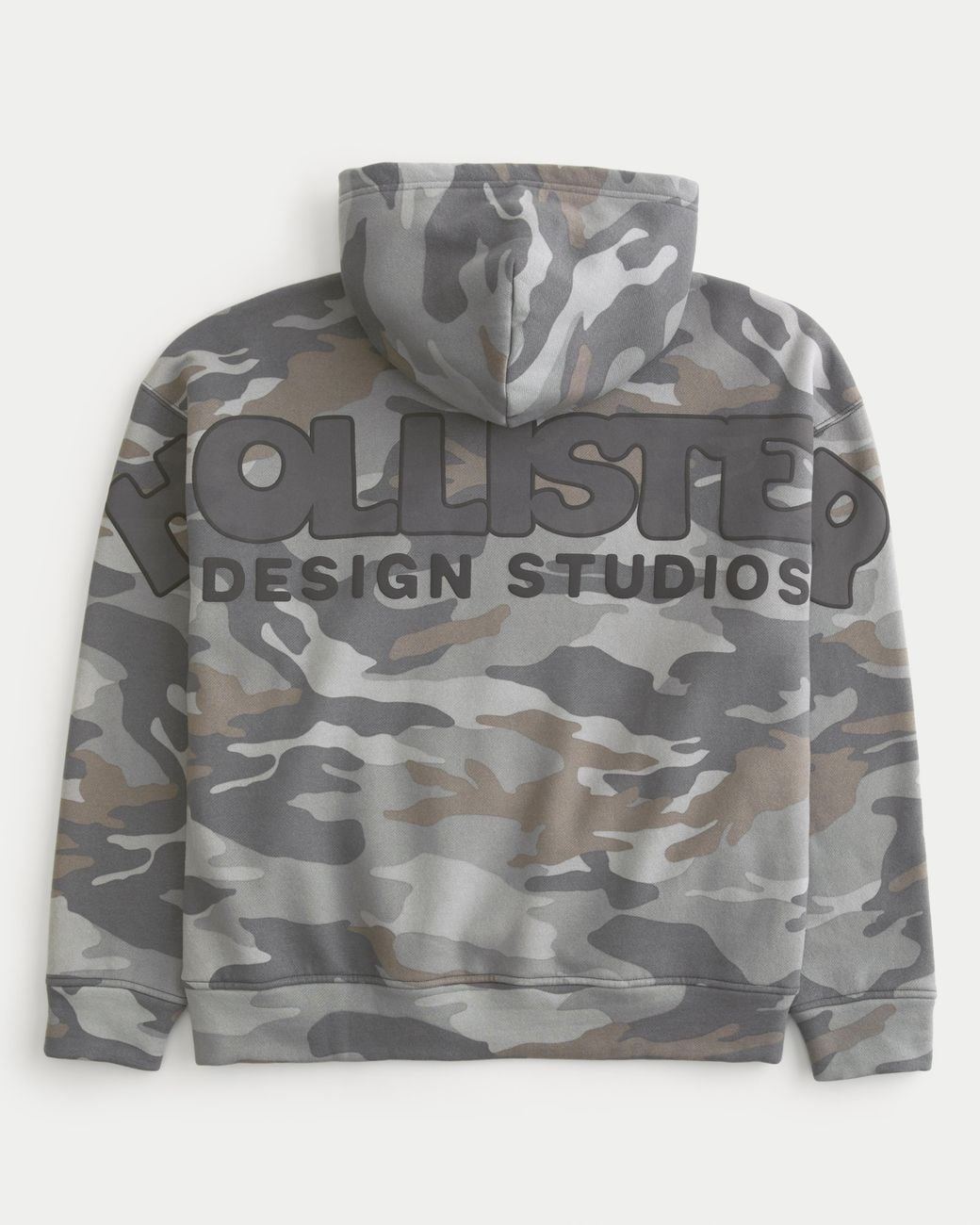 Hollister Gray Boxy Camo Logo Graphic Hoodie for men