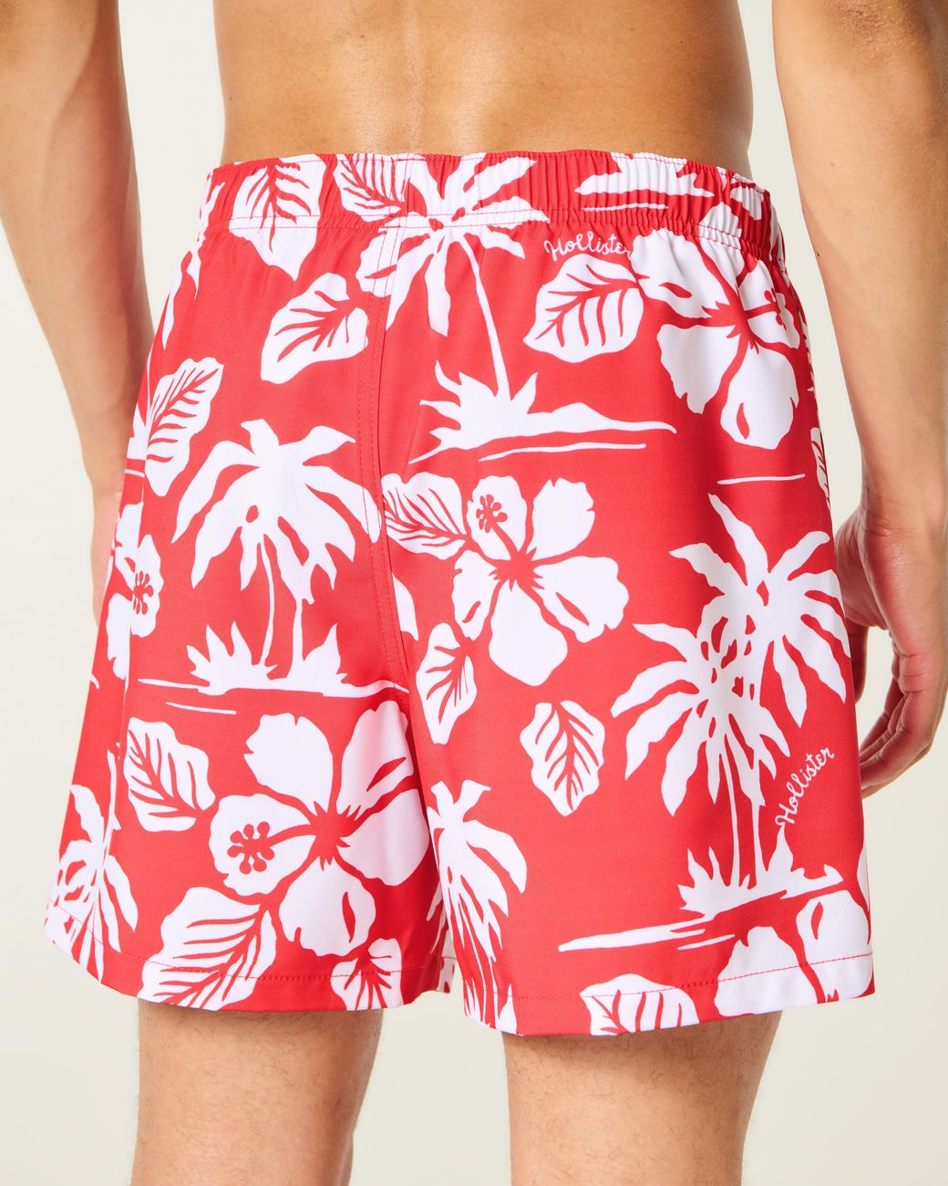 Hollister Red Mid-thigh Swim Trunks for men