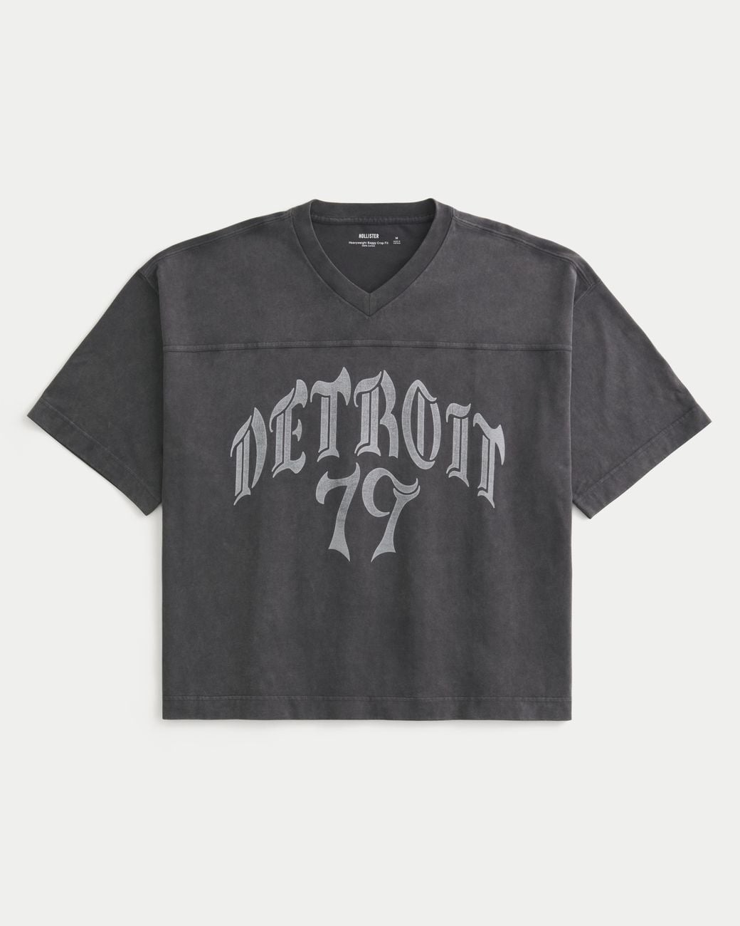 Hollister Black Heavyweight Baggy Crop Detroit Graphic Football T-shirt for men