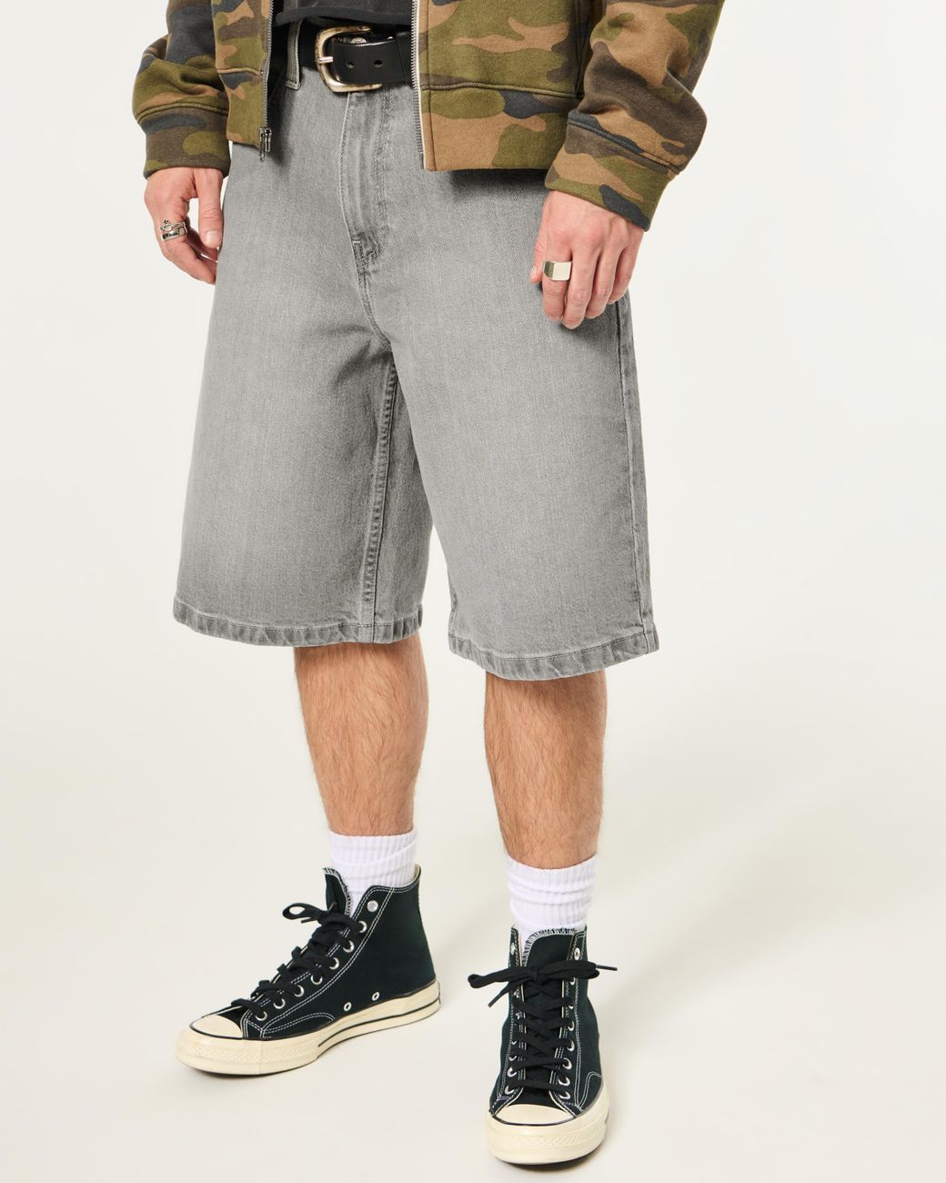Hollister Gray Super Baggy Jean Shorts for men