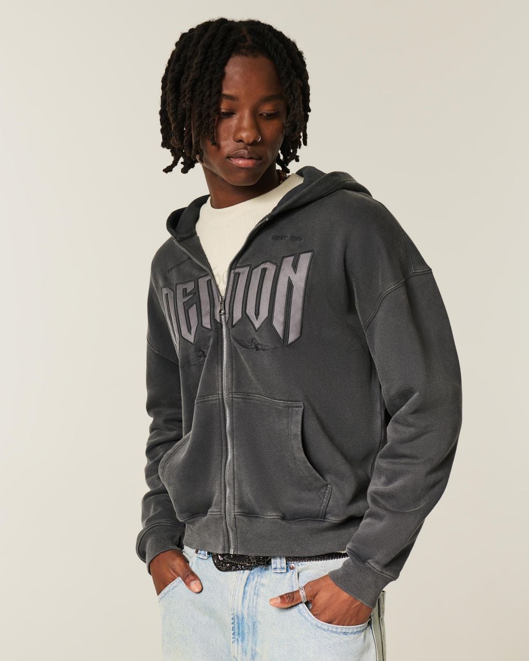 Hollister Black Hollister Feel Good Boxy Zip-up Dodge Demon Graphic Hoodie for men