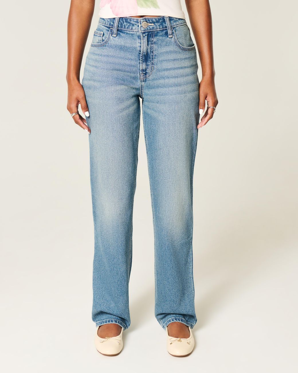 Hollister Blue High-rise Medium Wash Straight Jean