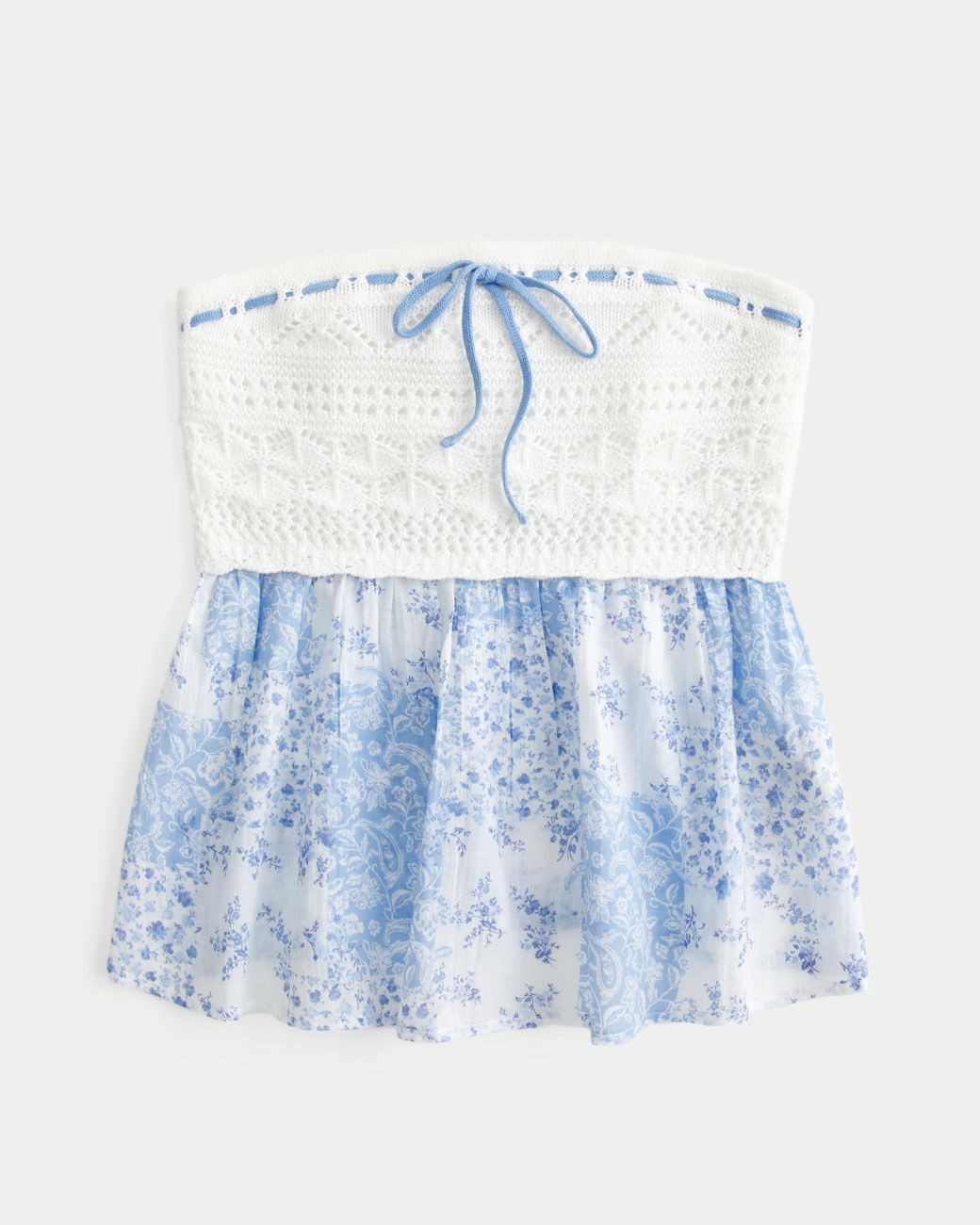 Hollister Blue Easy Crochet-style Fabric Mix Strapless Top