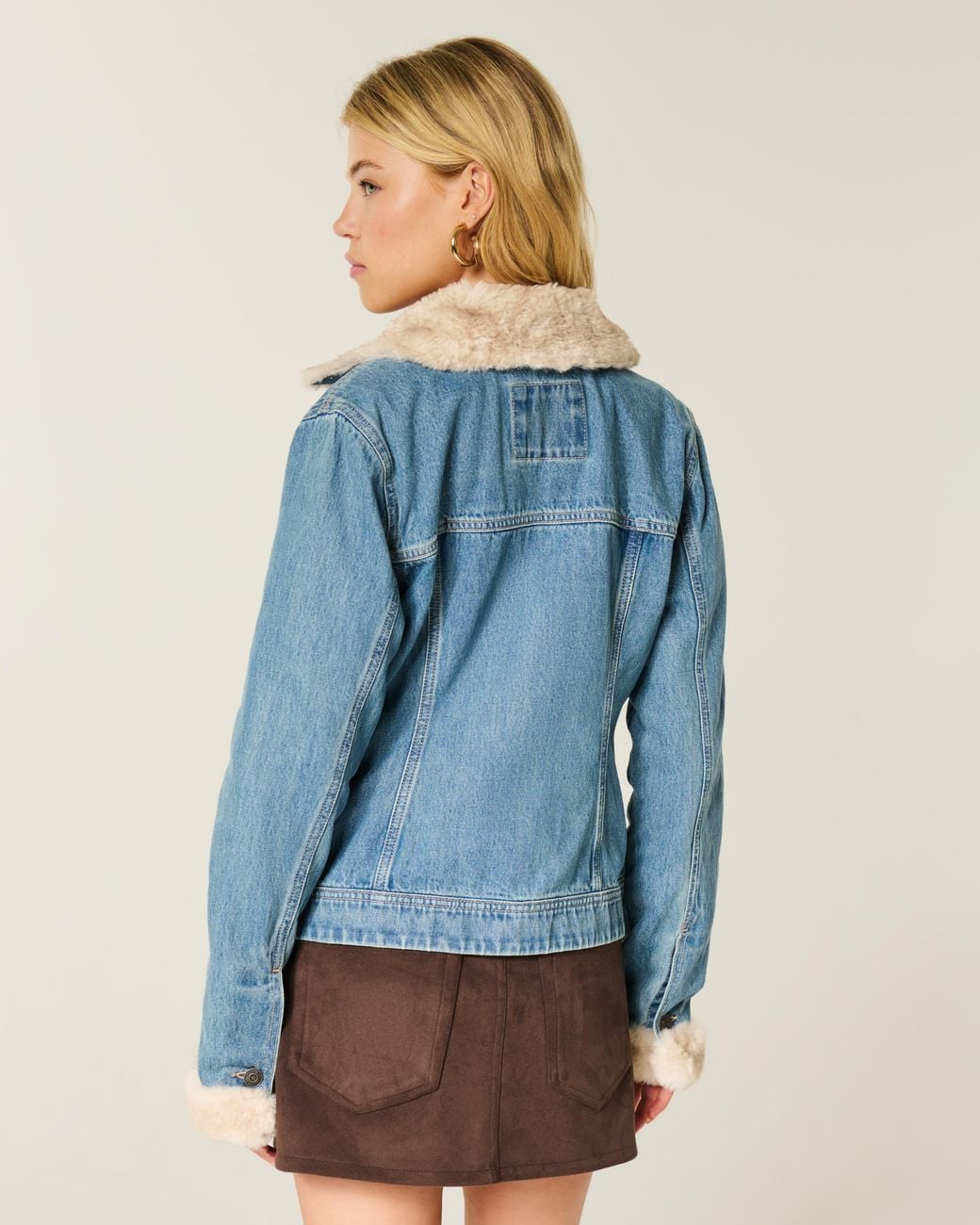 Hollister Blue Faux Fur Trim Denim Jacket