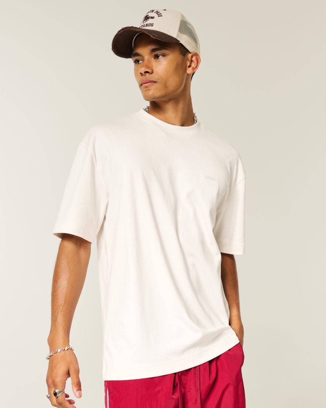 Hollister White Boxy Logo Cooling Tee for men