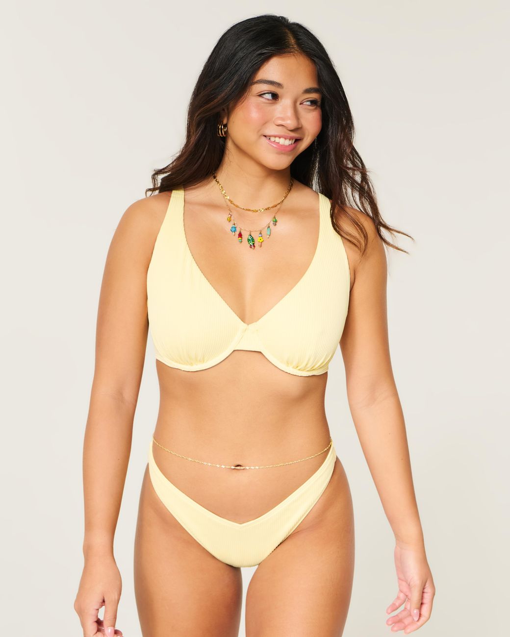 Hollister Metallic Curvy High Apex Ribbed Underwire Bikini Top