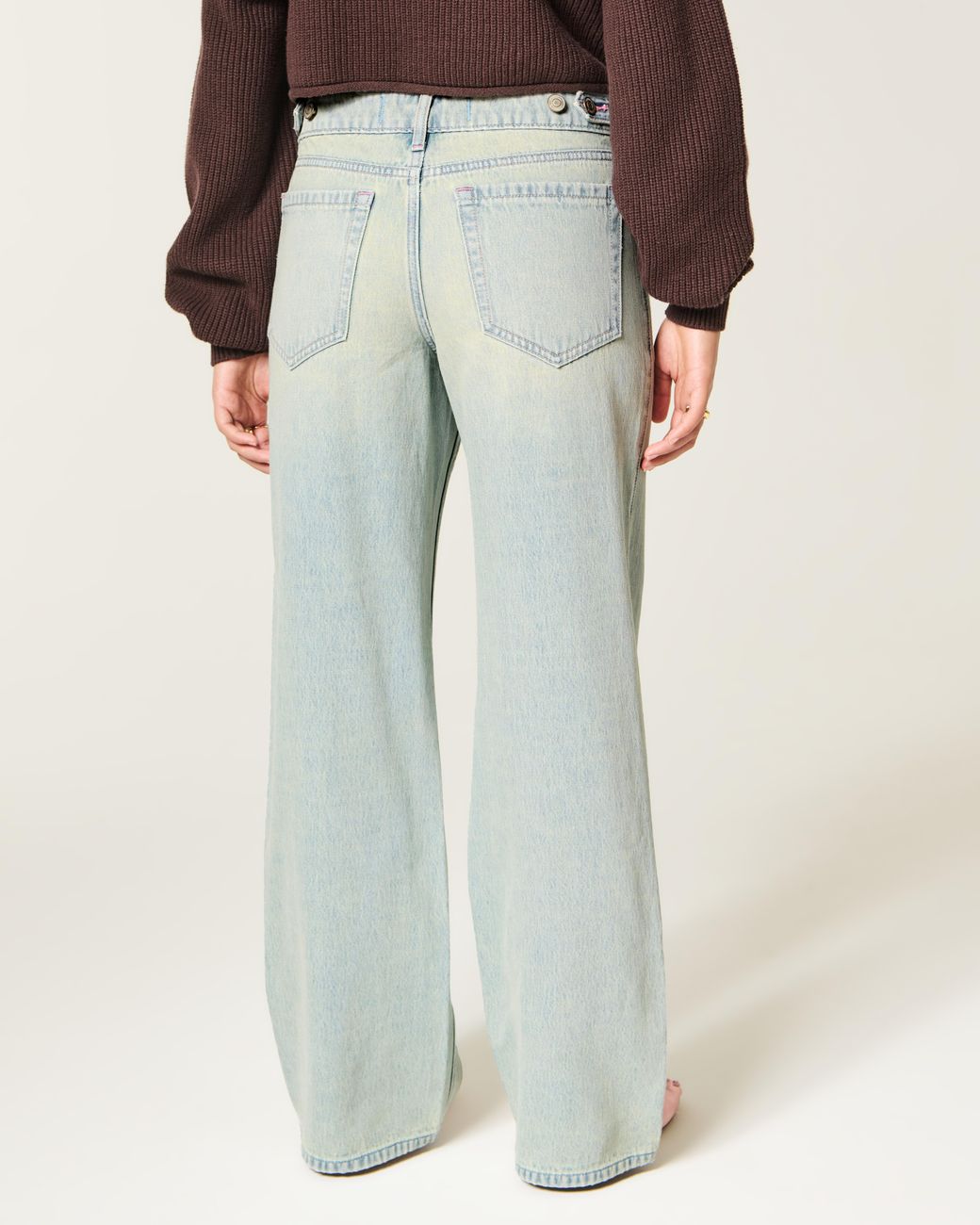 Hollister Blue Hollister Andi Adjustable Waist Low-rise Light Wash Baggy Jeans