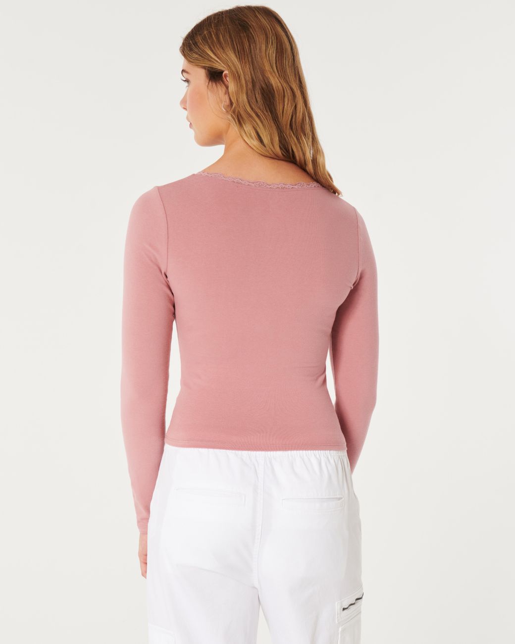 Hollister Long sleeve Lace Trim Wrap Top in Pink Lyst UK