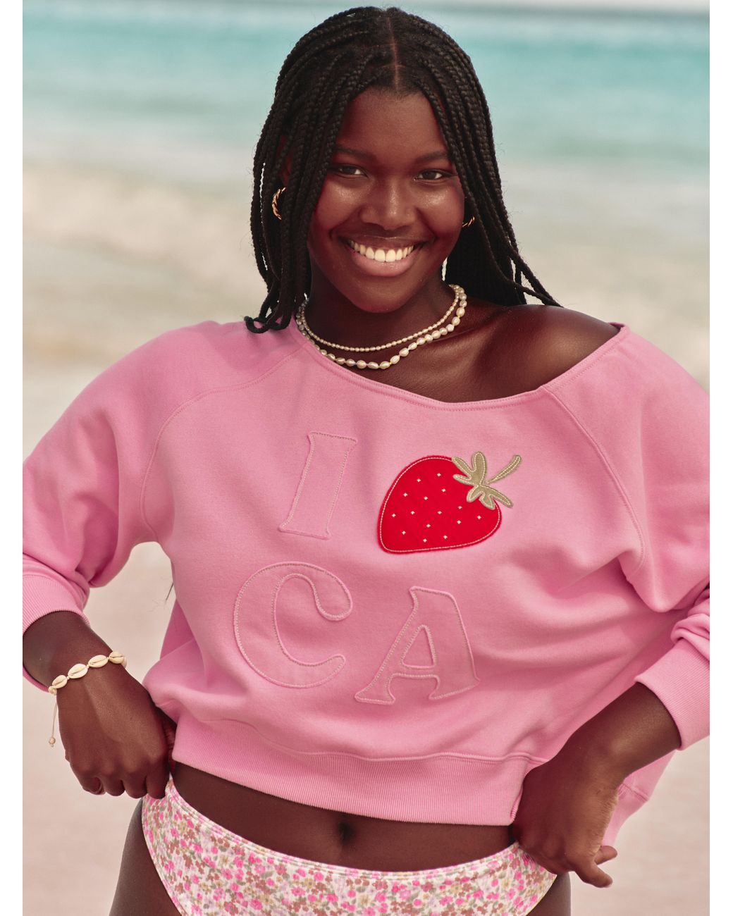 Hollister Pink Easy Off-the-shoulder California Graphic Crew Sweatshirt