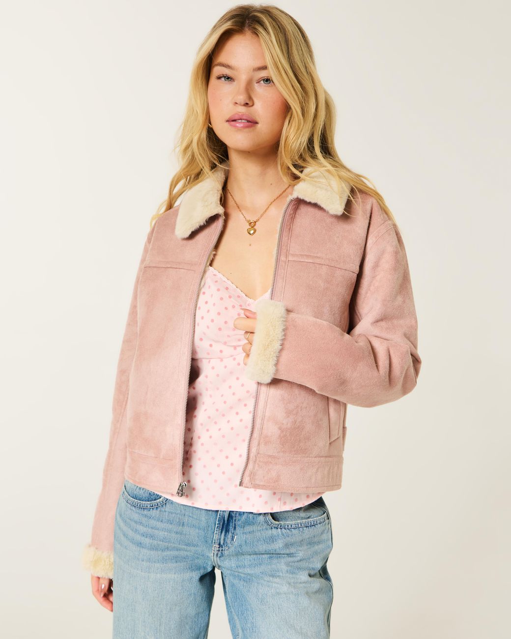 Hollister Pink Faux Shearling Jacket