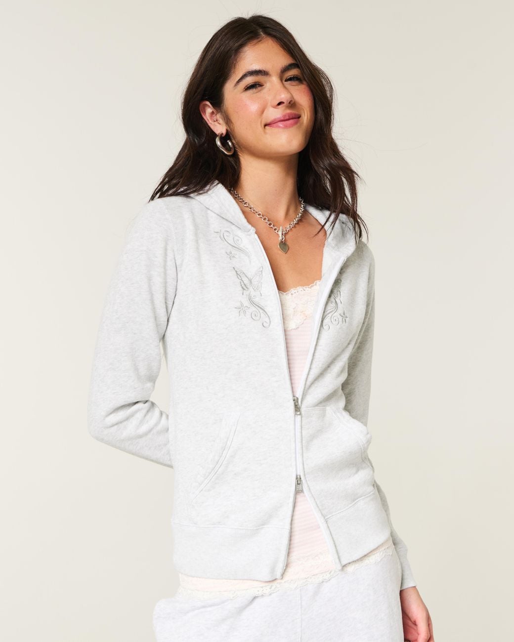 Hollister White Hollister Feel Good Butterfly Graphic Zip-up Hoodie