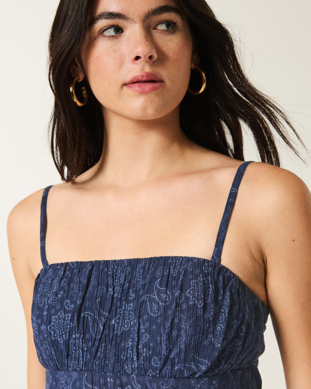Hollister Blue Strapless Handkerchief Hem Top