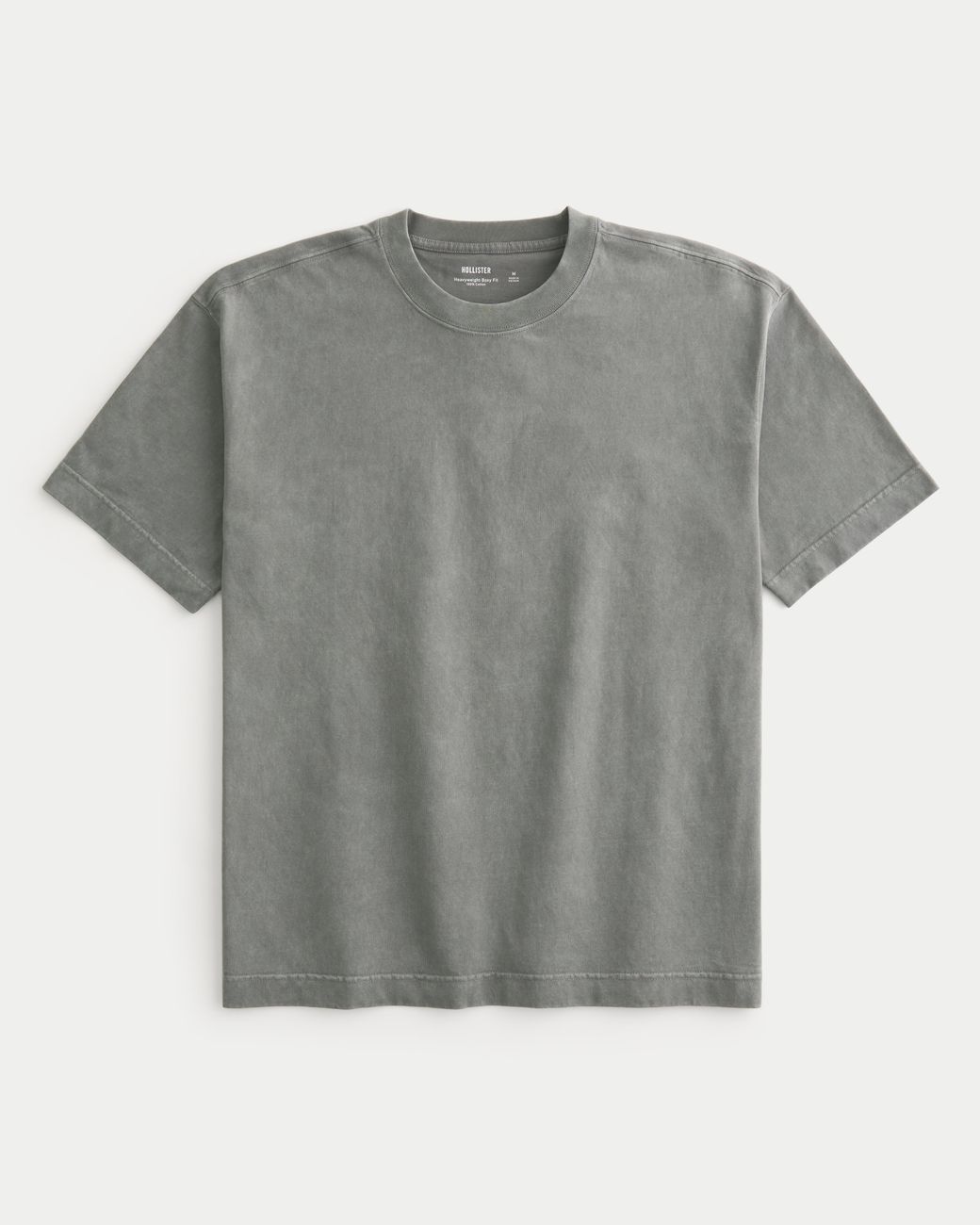Hollister Gray Boxy Heavyweight Washed Cotton Crew T-shirt for men
