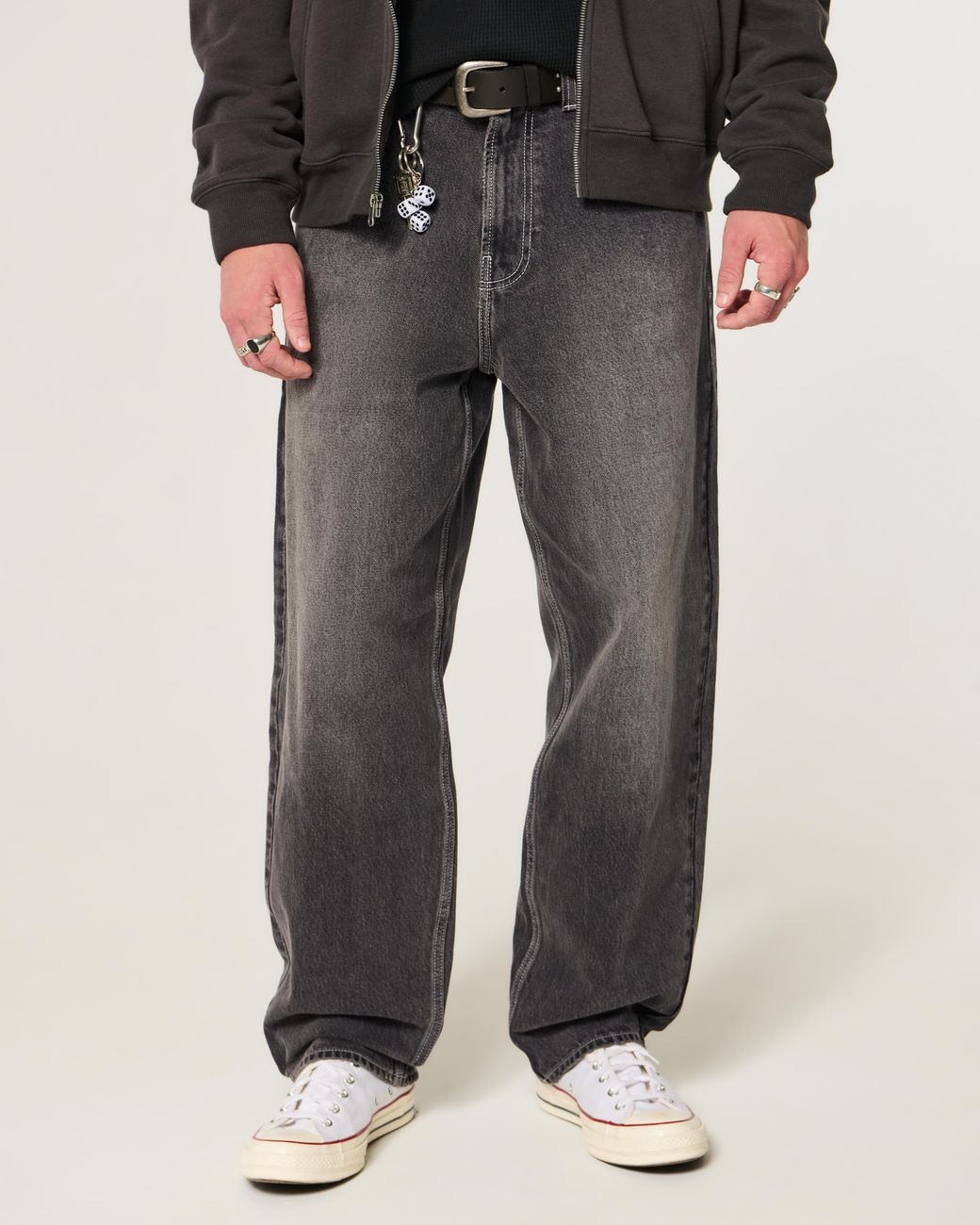 Hollister Gray Washed Black H Applique Skater Baggy Jeans for men